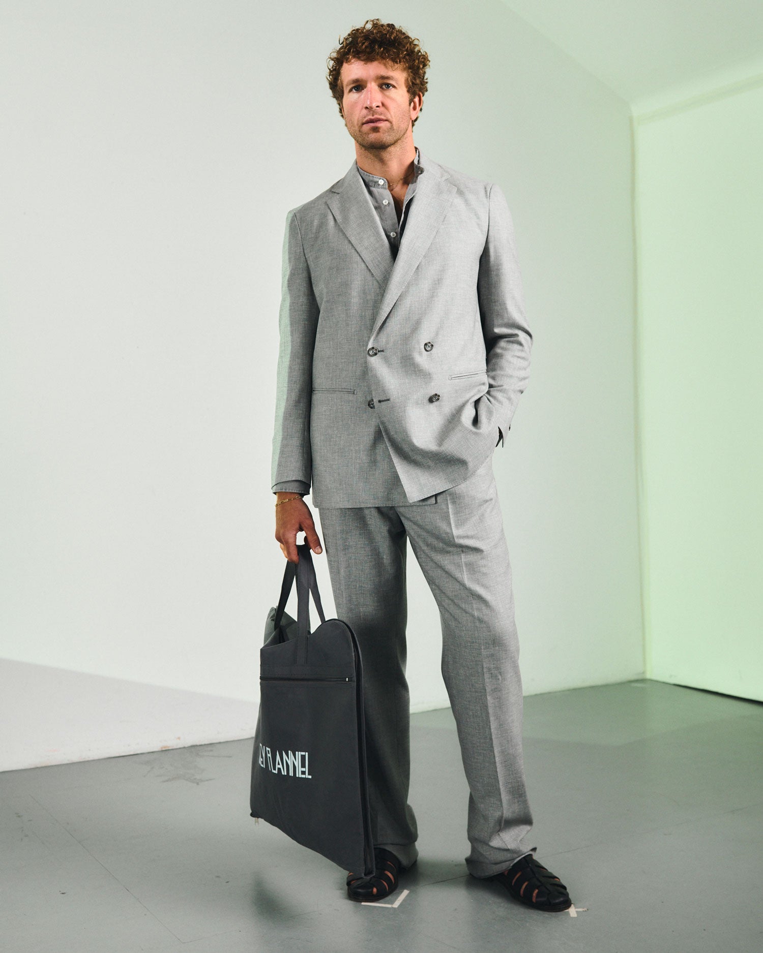 Graphite Dyed Collarless Linen Shirt