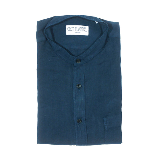 Navy Collarless Linen Shirt