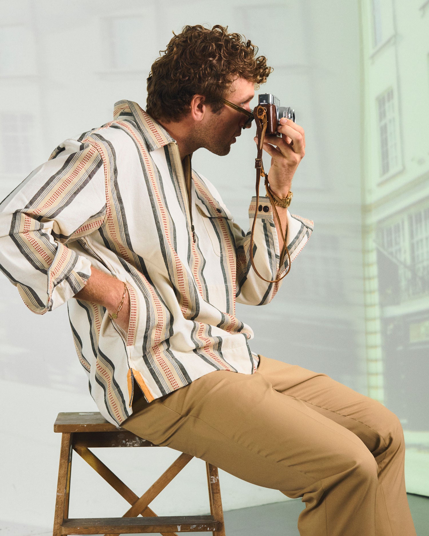 Orange Green Jacquard / N°180 Collared Half Zip L/S Shirt
