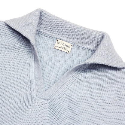 Periwinkle Blue Recycled Cashmere Polo Collar Sweater