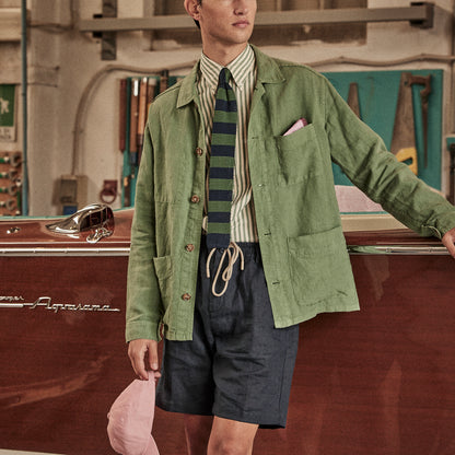 Navy Linen Bermuda Shorts