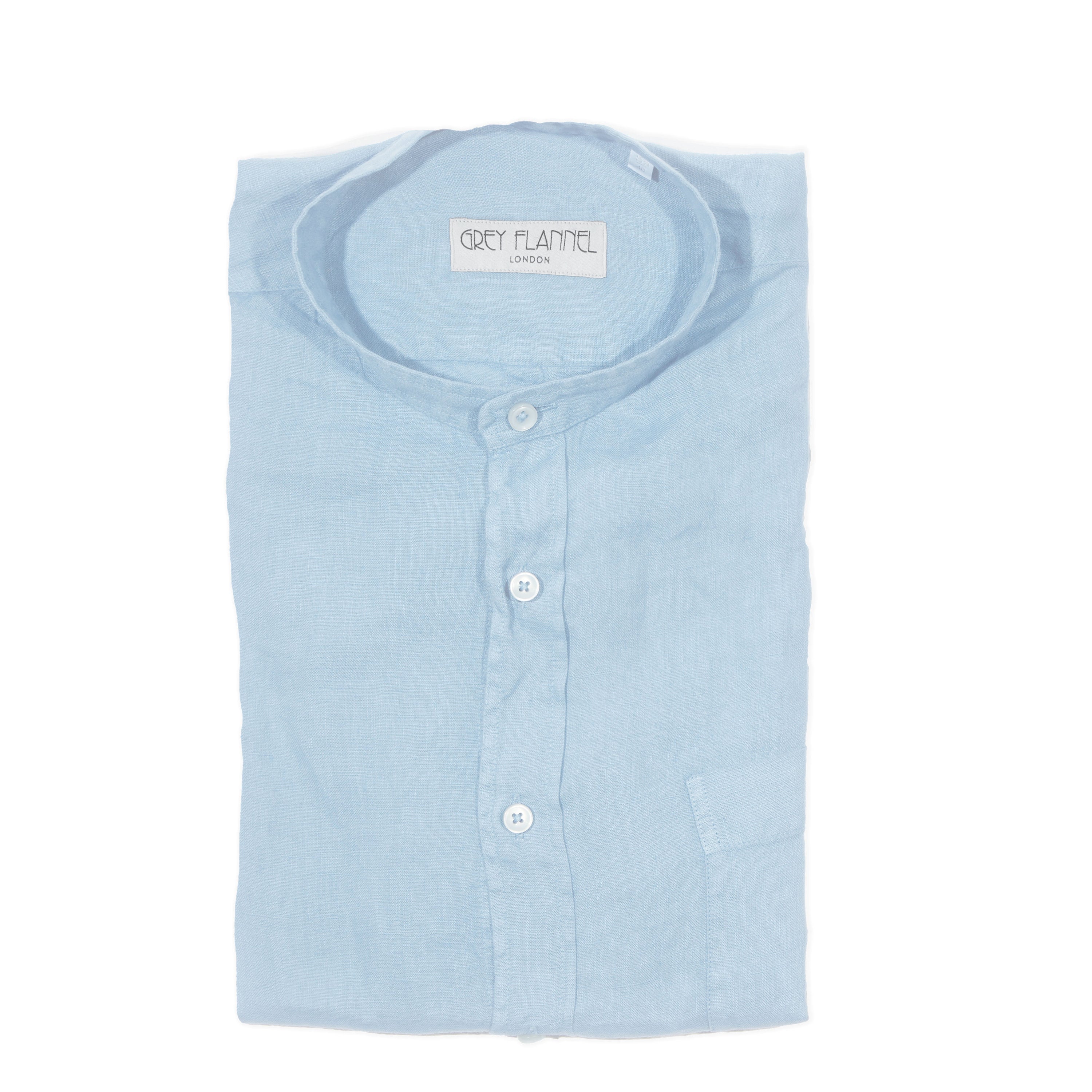 Sky Garment Dyed Collarless Linen Shirt