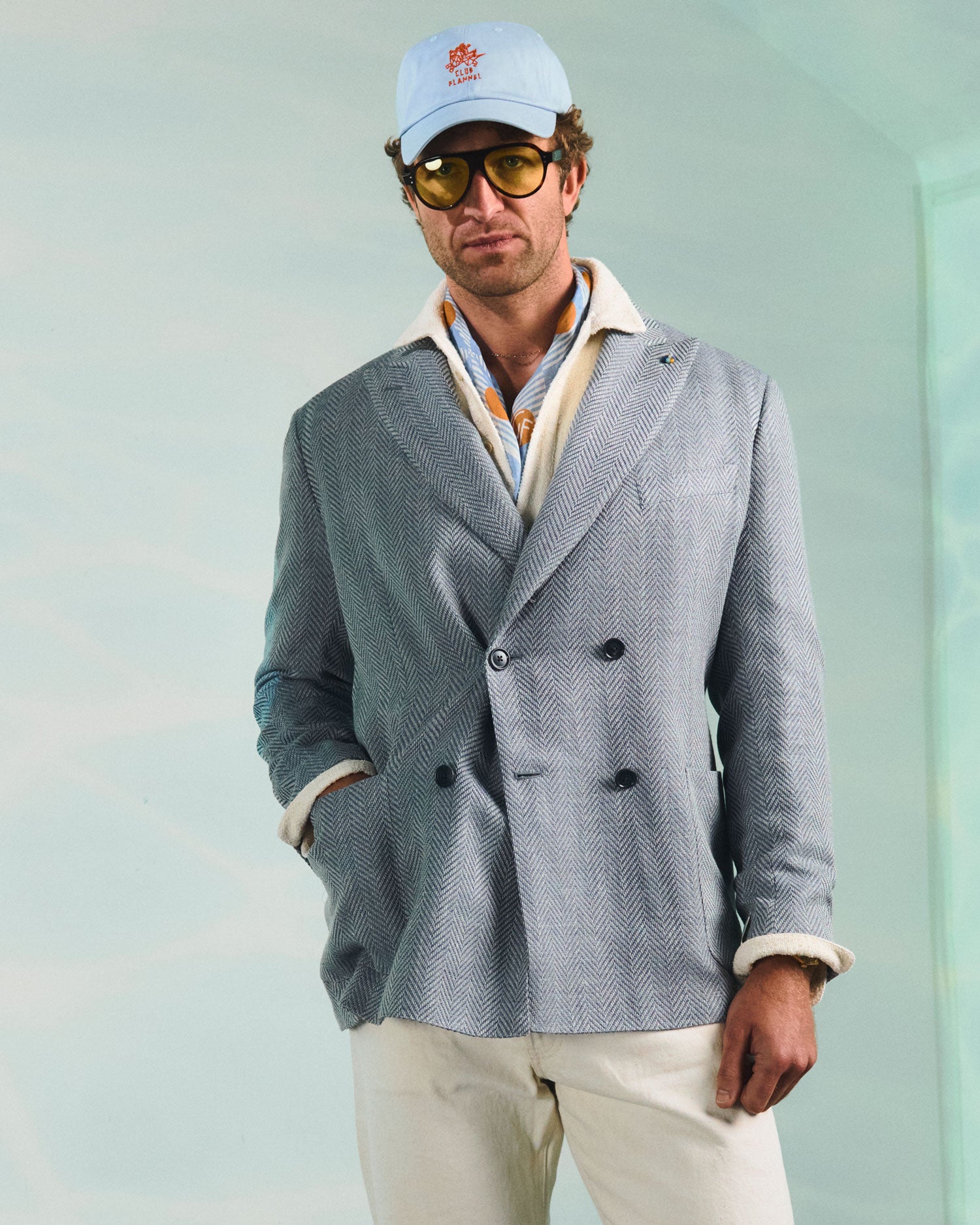 Sky H/B Silk Linen Double Breasted Blazer / Jacketinthebox