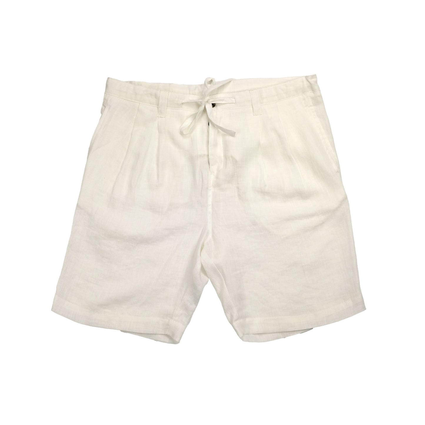 White Pleated Linen Easy Shorts