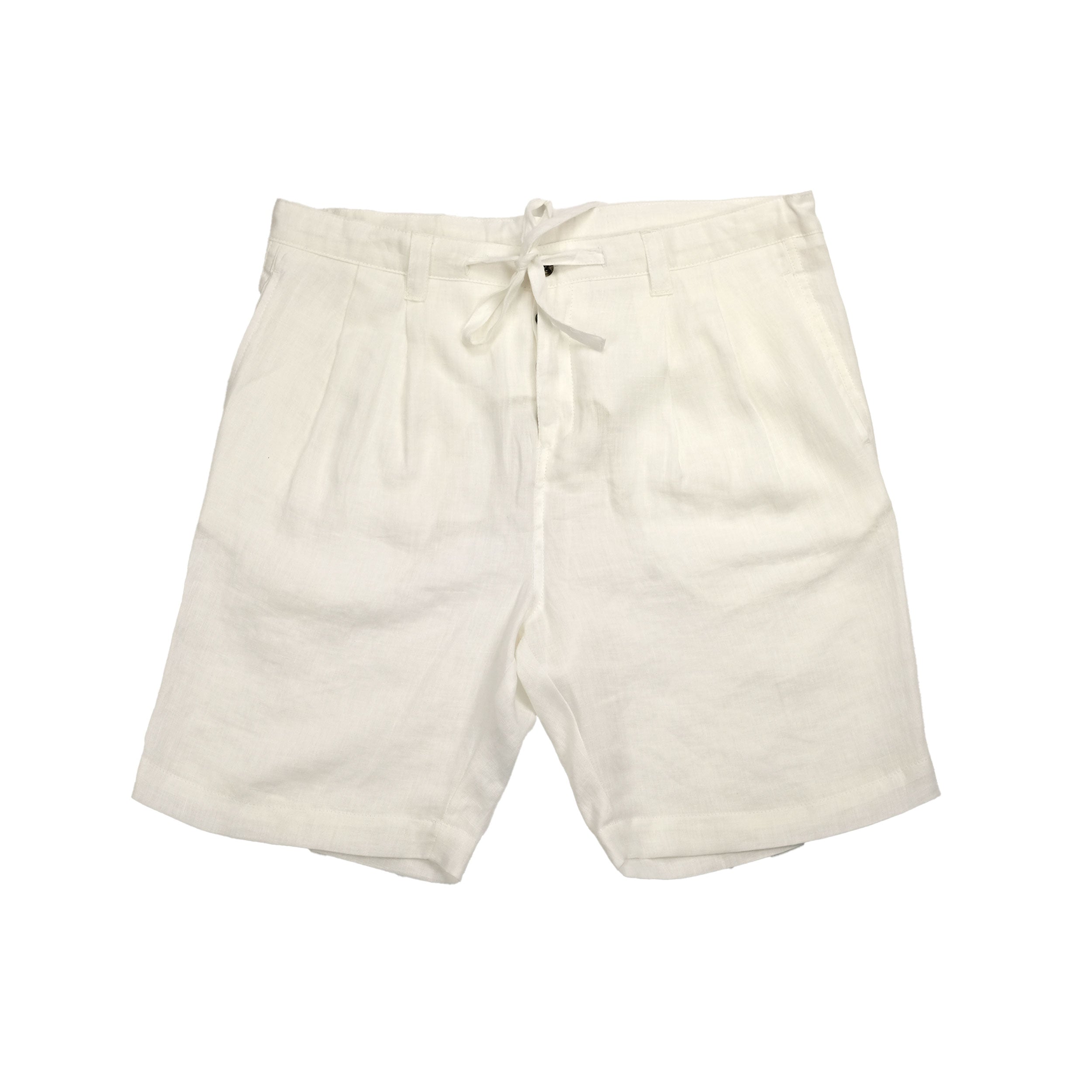 White Pleated Linen Easy Shorts