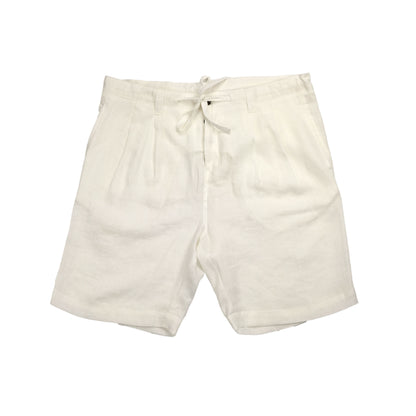 White Pleated Linen Easy Shorts