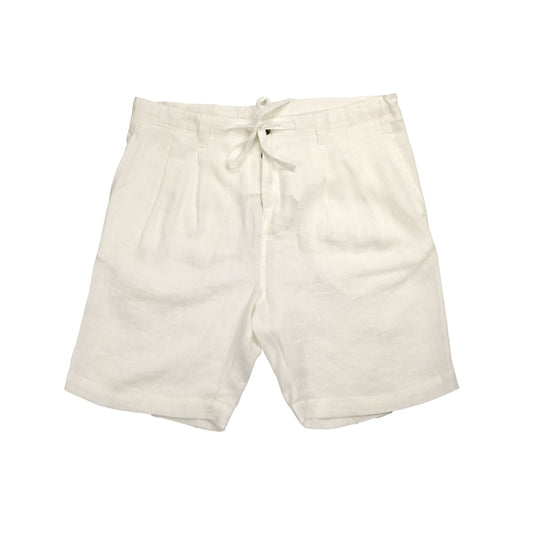 White Pleated Linen Easy Shorts